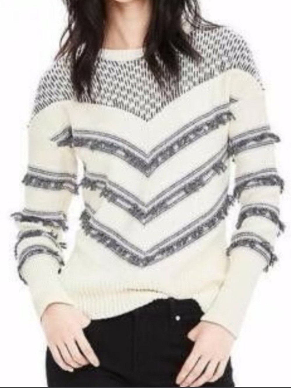 Banana Republic Ivory and Black Textured Chevron‎ Sweater Size XS